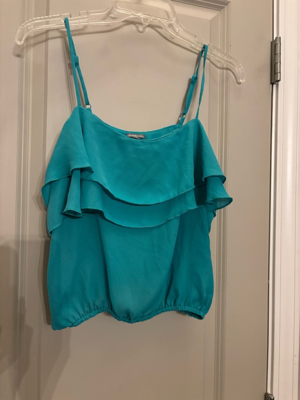 Charlotte Russe Teal Double Ruffle Spaghetti Strap Camisole